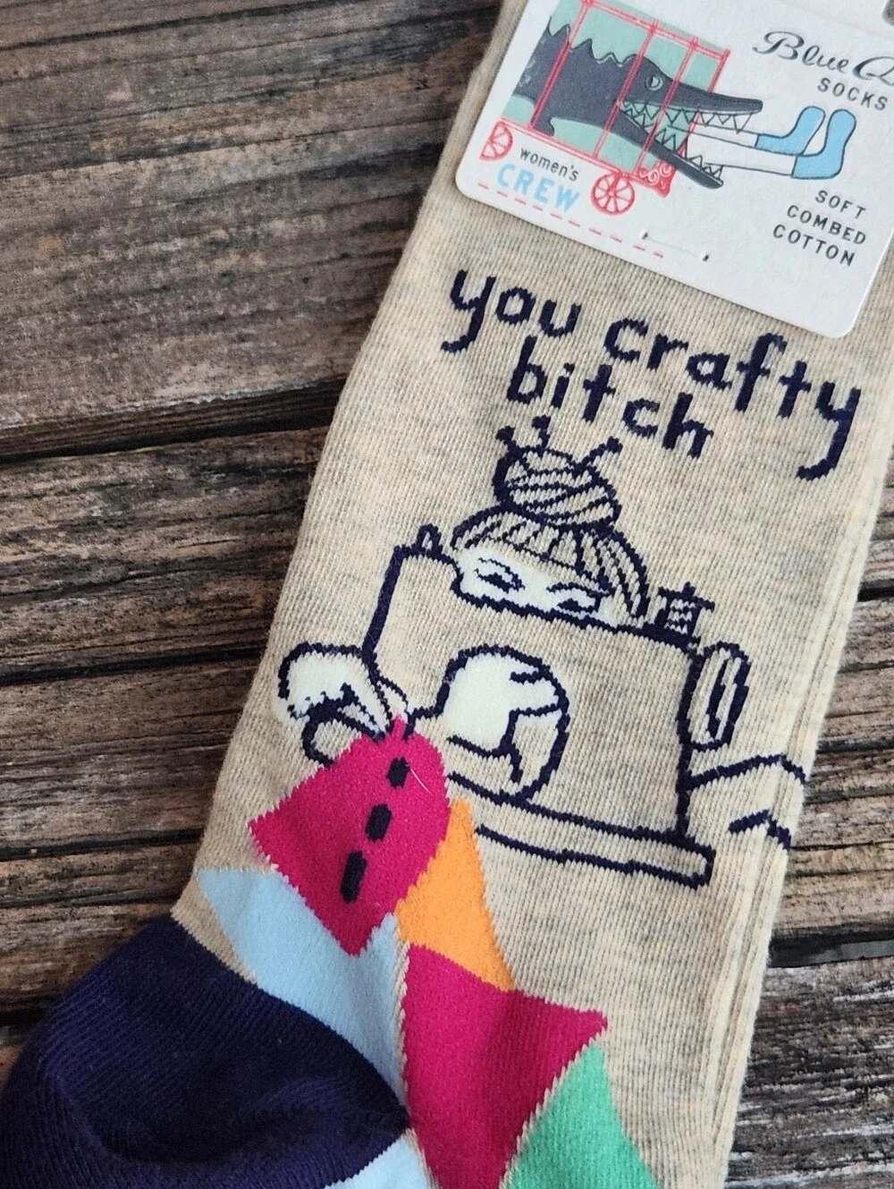 You Crafty B*itch Novelty Snarky Womens Socks New Blue Q New